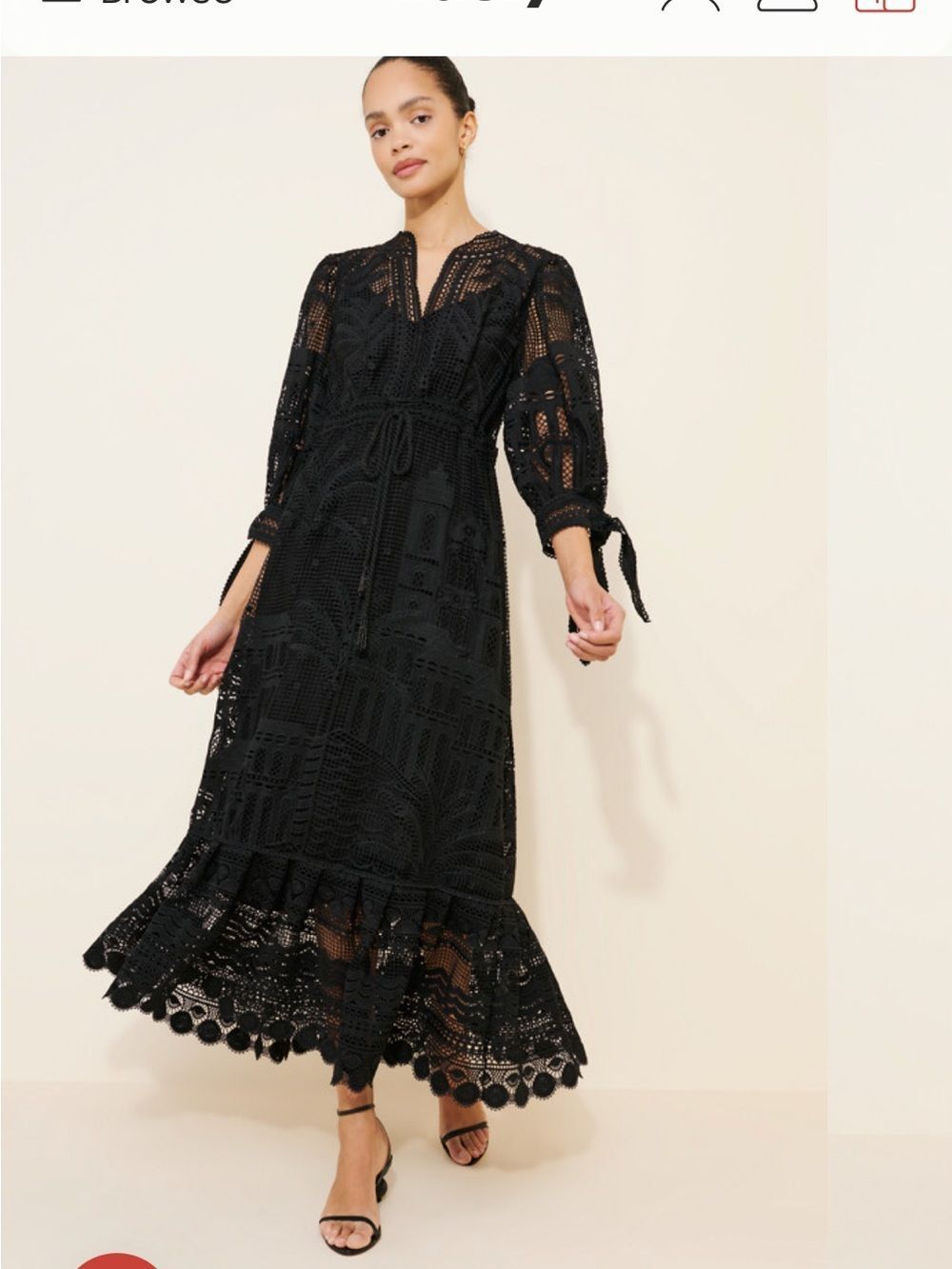 ISO in search of want to buy FARM Rio Black Crochet Lace Maxi Dress